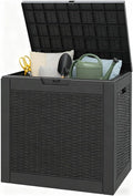 35 Gallon Outdoor Storage Box, Resin Deck Boxes Outdoor Waterproof For Patio Furniture, Garden Tools, Pool Supplies, Lockable And UV Resistant (Rattan Black)