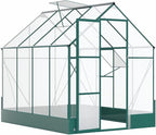 Aluminum Greenhouse with Polycarbonate Panels, Walk-in Garden Greenhouse for Outdoor Plant Growing, Durable Structure for Year-Round Gardening (Green + Aluminum)