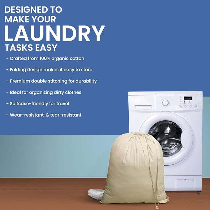 Laundry Bags| Storage bag| Heavy Duty Canvas Cotton Long Strap with Drawstring Closure| Travel Bag for Dirty Clothes| Hamper Liner and Machine Washable for Home College Dorm| 2 Pack 28"x36"