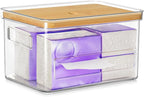 Acrylic Trash Bag Organizer Holder Garbage Bag Dispenser Multi Purposes Clear Organizers and Storage with Bamboo Lid, Tissue Paper Organizer Plastic Toilet Paper Storage