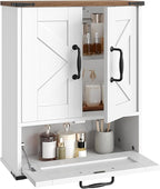 HOOBRO Farmhouse Wall Mounted Cabinet with Adjustable Shelf, Medicine Cabinet with Flip-Down Door, Over The Toilet Bathroom Organizer, for Small Bathroom, Kitchen, White and Walnut