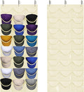 Dofilachy Hat Rack - Hat Organizer - Hat Racks for Baseball Caps, Visible Hat Holder - Baseball Hat Rack for Wall Door with 3 Hooks, 24 Deep Pockets (Beige,large)