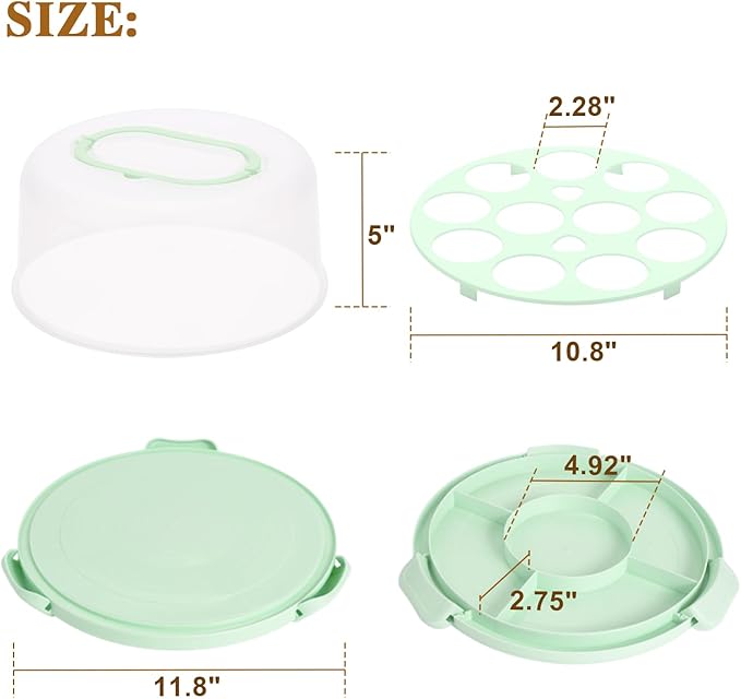 Cake Carrier with Lid and Handle, Cake Containers Cake Holder for 10 inch Cake with 2 Handles Cupcake Carrier - Plastic Cover Two Sided Base for Transport Pie Nuts Fruit Perfect Gifts，BPA-Free