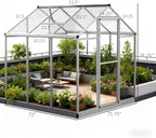 Aluminum Greenhouse with Polycarbonate Panels, Walk-in Garden Greenhouse for Outdoor Plant Growing, Durable Structure for Year-Round Gardening (Silver + Aluminum)