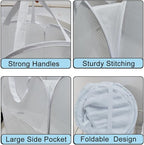 2Pcs Pop Up Hampers for Cruise, Folding Laundry Basket Space Saving Design, Dirty Clothes Hamper for Bedroom, Hotel, RV, Travel (White+Beige)