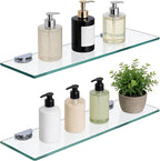 Bathroom Shelves, Glass Floating Shelves for Bathroom, Kitchen, Living Room, Bedroom,Tempered Glass Shelf with Zinc Alloy Brackets, 15 X 4.75 Inches, 2 Pack Clear