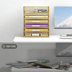 6 Tiers Letter Tray Paper Organizer with Handle, Mesh Desk File Organizer, Metal Desktop Document Shelf Organization, Paper Sorter Organizer for Office, Home or School File Folder Holder (Gold)
