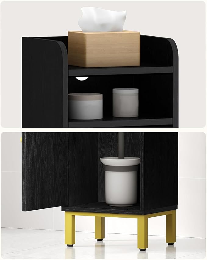 Bathroom Storage Cabinet, Corner Floor Cabinet with Drawers and Doors, Narrow Toilet Paper Holder, Bathroom Organizer with Adjustable Shelf, for Small Spaces, Black BC29804G