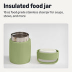 Amazon Basics Insulated Stainless Steel Food Jar, For Hot and Cold, Leak Proof, 16 ounces, Olive