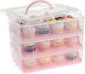 Juvale 3-Tier Cupcake Carrier - Airtight Plastic Container for Baking - Stackable Cupcake Containers & Removable Trays - Portable Cake Transport Holder - Holds 36, Pink, 13.5"x10.25"x10.75"
