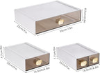 2 PACK Stackable Desk Organizer Stackable Storage Drawer Small Desk Organizer with Drawer Plastic Desktop Storage Organizer for Home, Office, Crafts, Pencils (White, M-1 Drawer, Pack of 2)