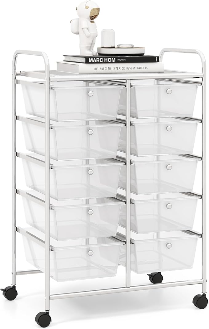 RELAX4LIFE Rolling Storage Cart with 10 Drawers - Craft Storage Cart with Lockable Wheels,Utility Cart, Art Cart Organizer for Crafting Storage, Studio, Office, Home, School Rolling Drawer Cart