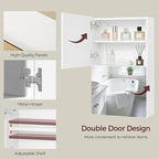Medicine Cabinet with Mirror, Bathroom Cabinet Wall Mounted with 2 Mirrored Doors, Wooden Hanging Storage Cabinet with Adjustable Shelves, for Bathroom Vanity, Entryway, Living Room, White