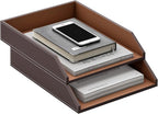 Leather Letter Tray, Thipoten Stackable Desk Organizer Holder for Office Supplies, Paper, File, Magazine, Perfect Office Organization for Desktop (Brown-2Tiers)