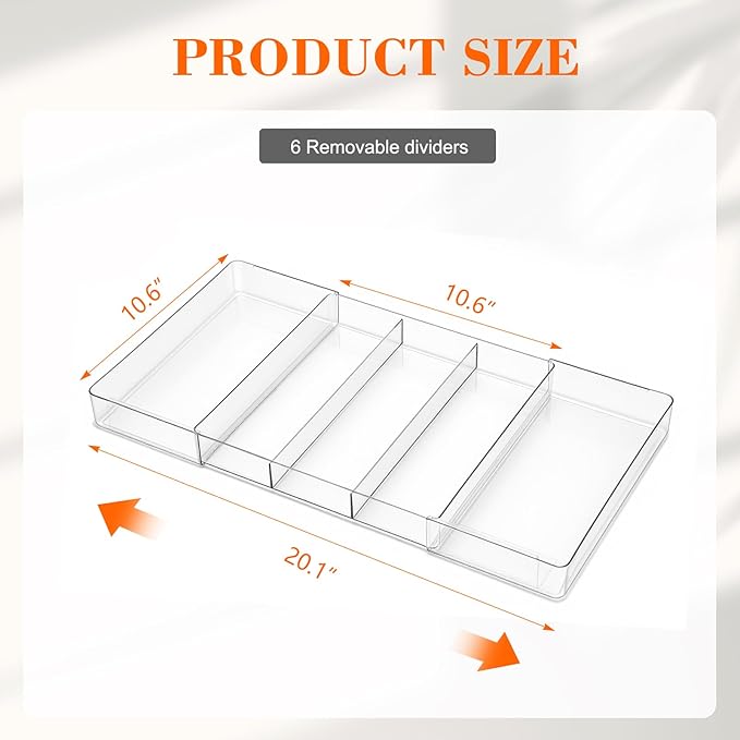 1 Pcs Large Expandable Acrylic Drawer Organizers, Grid Adjustable Drawer, Dividers Organizer for Desk, Makeup, Jewelry, Office, Kitchen Supplies (Clear,5 Compartments)