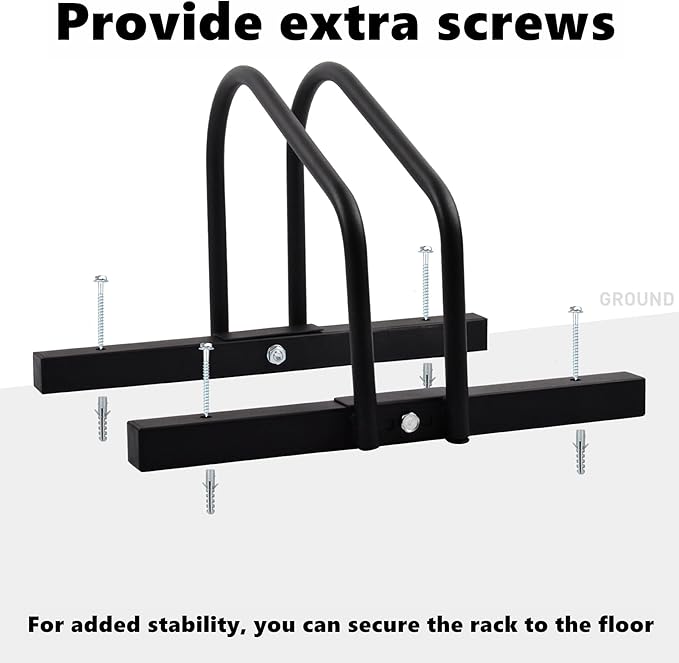 WALMANN Bike Floor Stand, Steel Bike Parking Rack for 1 Bike, 22-28" Wheels, Max. Tire Width 2.1", Black
