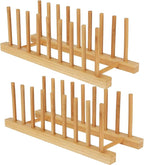 Bamboo Wooden Dish Racks for Kitchen Counter, Plate Organizer for Cabinet Stand Drainer Storage Holder Organizer for Dish, Pots, Lids, Bowls, Cups, and Cutting Boards and Books