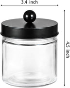 SheeChung Bathroom Organizers and Storage - 3Pack Qtip Holders Bathroom Canister Apothecary Jars for Cotton Swabs, Rounds, Balls, Qtips,Makeup Sponges, Flossers,Bath Salts - Black