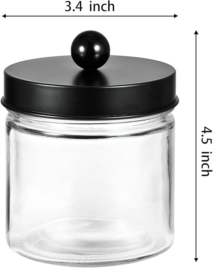 SheeChung Bathroom Organizers and Storage - 1Pack Qtip Holders Bathroom Canister Apothecary Jars for Cotton Swabs, Rounds, Balls, Qtips,Makeup Sponges, Flossers,Bath Salts - Black