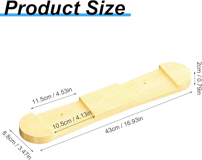Wooden Ski & Snowboard Wall Mount Horizontal, Skateboard Wall Rack with Screws, Snowboard Display Stand, Indoor Snowboard Storage for Room, Garage (1, wood)