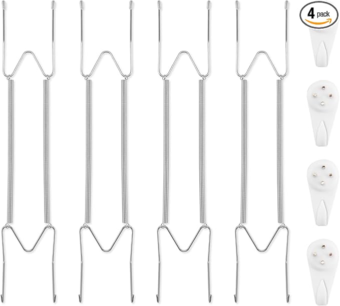 Bilillo 4 Pack Plate Hangers for The Wall, Suitable for 12-16 inch Art Plate, Stainless Steel Invisible Heavy Duty Wire Plate Holder with Wall Hooks, Plate Hangers for Displaying Plates, Silver