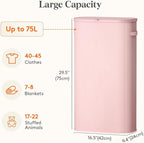 Lifewit 75L Slim Laundry Basket with Lid, Narrow Large Laundry Hamper with Plastic Handles and Removable Bag, Tall Foldable Dirty Clothes Hampers for Laundry Room, Bedroom, Bathroom, Dorm, Pink