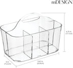 mDesign School Supplies Desk Organizer Tote for Scissors, Pens, Pencils, Notepads, Markers, Highlighters, Tape - Small, Clear