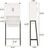 Vabches Over The Toilet Storage Cabinet, Farmhouse Over Toilet Storage Cabinet, Metal Frame with 2 Barn Doors, Home Space-Saving Toilet Rack for Bathroom, Toilet, Laundry Room.