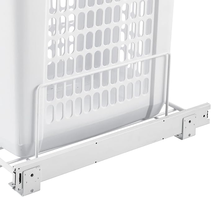 Rev-A-Shelf Pullout 20" Deep Cabinet Floor Steel Mounted Polymer Plastic Clothes Laundry Hamper with Full Extension Slides, White, HPRV-1520 S - Hidden Storage Organizer for Laundry Room and Bathroom