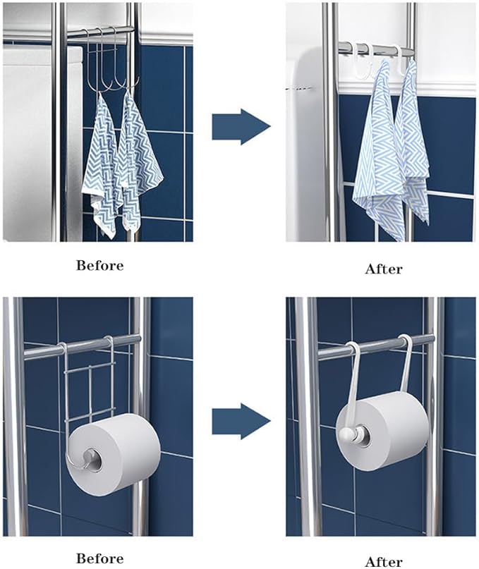 3-Tier Over The Toilet Storage, Over Toilet Bathroom Organizer, Freestanding Metal Bathroom Shelves, Over The Toilet Organizer with Hooks and Paper Holder, Space-Saving, Black
