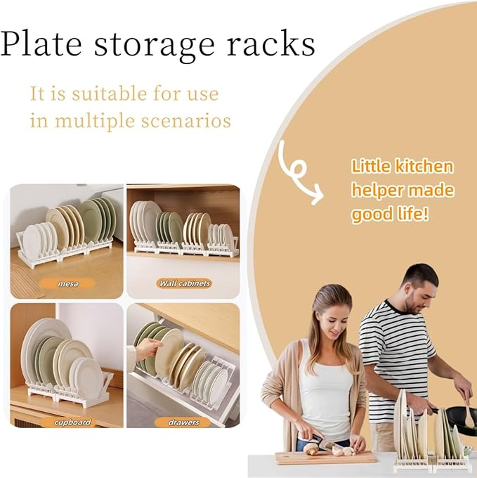 Dish racks for kitchen counter with water tray, Plate organizer for cabinet, Plate holders for dinner plates, Multi-purpose dish rack that can be joined, Kitchen plate organizer can hold 8 plates