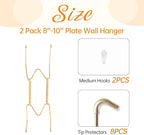 2 Pack Plate Hangers for The Wall, Suitable for 8-10 inch Art Plate, Stainless Steel Invisible Heavy Duty Wire Plate Holder with Wall Hooks, Plate Hangers for Displaying Plates, Platter, Dish, Gold