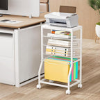 5-Tier Rolling File Cart, Under Desk Storage Organizer with Lockable Wheels & Mesh Sliding Trays, Multi-Functional Mobile Utility Cart for Office, Home, School, White