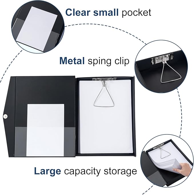Storage File Boxes A4, 6 Pack Foldable File Box with Clip, 50mm Spine, Plastic Archives Cases with Magnetic Closure, Document File Folder Organizer Storage Filing Box for Office School, Black