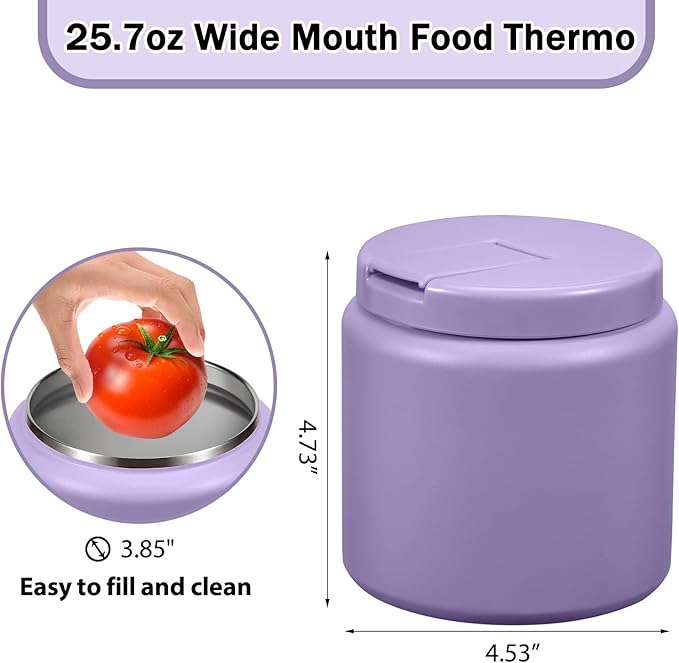 26oz Kids Jar for Hot Food, Insulated Vacuum Food Jar with Buckle Lid, Stainless Steel Wide Mouth Leak Proof Insulated Lunch Container for School Picnic Travel, Purple