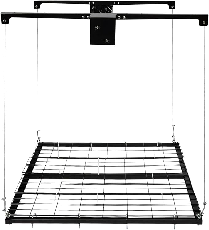 Overhead Garage Storage Rack, 250Lbs Load Capacity Lifting Storage Rack, Height Adjustable Ceiling Mounted Lift System, Heavy Duty Metal Overhead Shelf for Warehouse, Garage