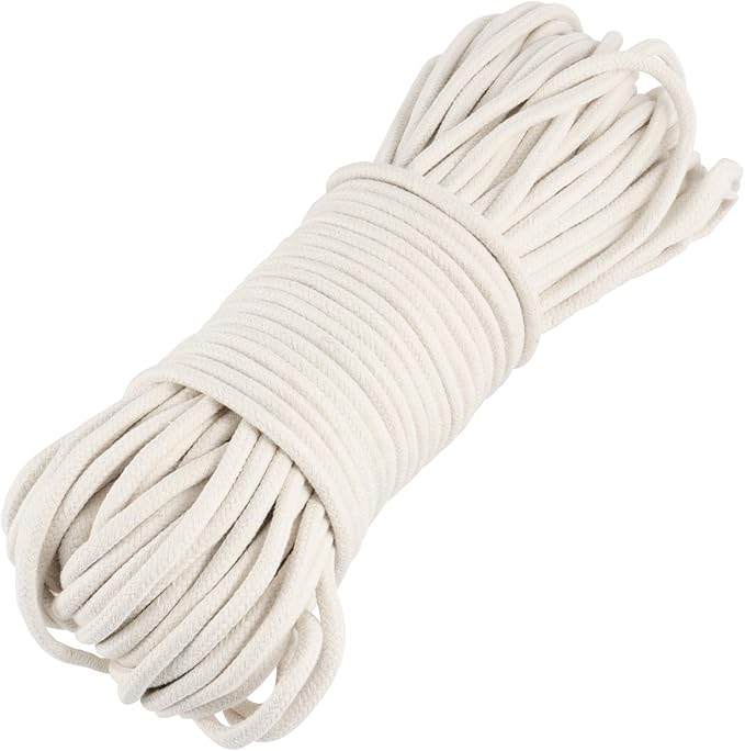 MOUYAT 328 Ft x 1/4 Inch Natural Cotton Rope, White Clothesline Cotton Cord, All Purpose Braided Cotton Cord Utility Rope for Clothes Hanging, Macrame, Plant Hanger, Knitting Crafts