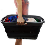 SAMMART 42L Collapsible Plastic Laundry Basket - Foldable Pop Up Storage Container/Organizer - Space Saving Hamper/Basket (1, Grey/Black)