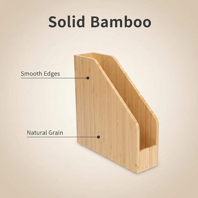 2 Pack Bamboo File Folder Holder Book Holder Frames Document Cabinet Rack Storage Organizer Small Magazine Shelf for Home ,Office