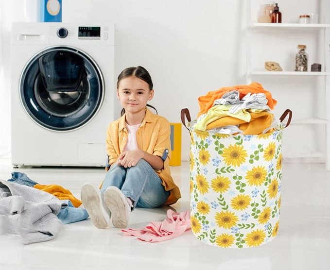 Essme Baby Girls Laundry Hamper, Baby Storage Basket for Girls Sunflower Bedroom Decor, Nursery Hamper,Yellow Hamper，Gift Baskets,Home Organizer(Sunflower)