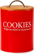 D'Lifeful Farmhouse Airtight Cookie Jar with Bamboo Lid - Kitchen Counter Storage Container for Cookies or even Candy (Red, Small Size (6.5" x 5.25"))