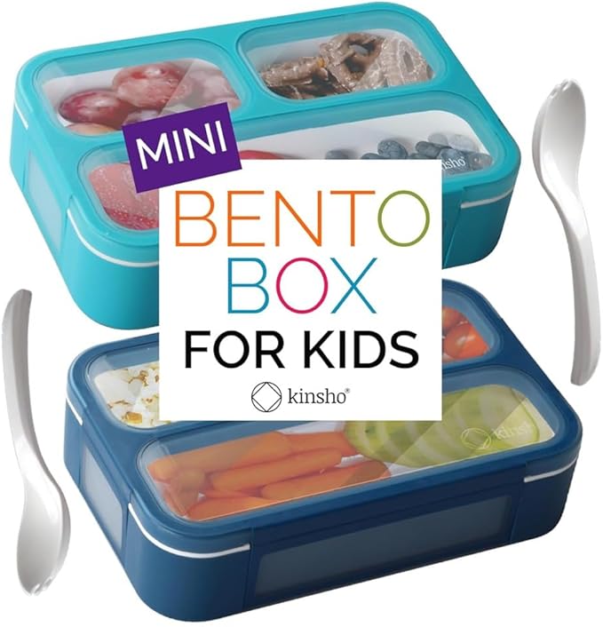 Small Snack Containers for Kids Toddlers - 3 Compartments (Set of 2) - Leak-proof Reusable Snack Boxes with Lids - BPA-Free Mini Bento Lunch Box - Ideal for School, Daycare, Holds 2 Cups (Navy + Blue)
