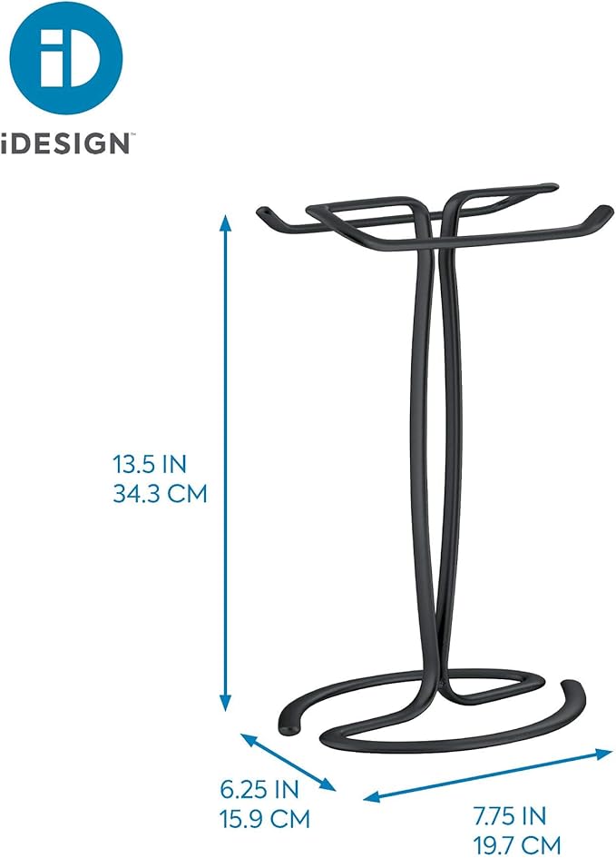 iDesign 55637 Axis Metal Free-Standing Hand Towel Drying Rack for Master, Guest, Kids' Bathroom, Laundry Room, Kitchen, Holds Two, 7.75" x 6.25" x 13.5", Matte Black