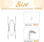 Bilillo Plate Hangers for The Wall, Suitable for 4-5 inch Decorative Plate, Stainless Steel Invisible Heavy Duty Wire Plate Holder with Wall Hooks, Plate Hangers for Displaying Plates, Silver