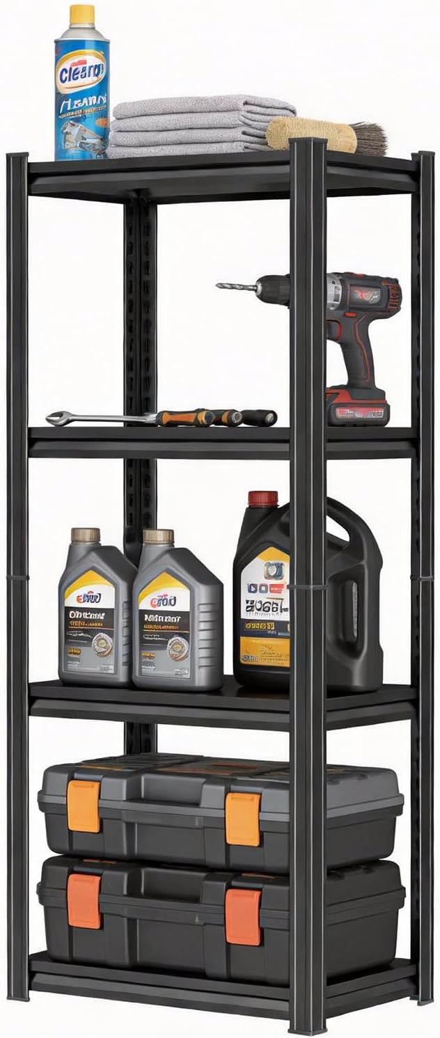 Heavy Duty 4-Tier Adjustable metal garage shelving Unit, corner shelf rack organization and storage shelves, 2000 lbs Steel industrial shelving for Heavy Equipment and tools 13.8"W × 11.8"D × 44.1"H