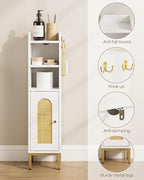 Bathroom Storage Cabinet, Small Corner Floor Hutch with Door and Shelves, Narrow Toilet Paper Cabinet, Bathroom Organizer with Adjustable Shelf, for Small Spaces (Classic-Rattan, White)