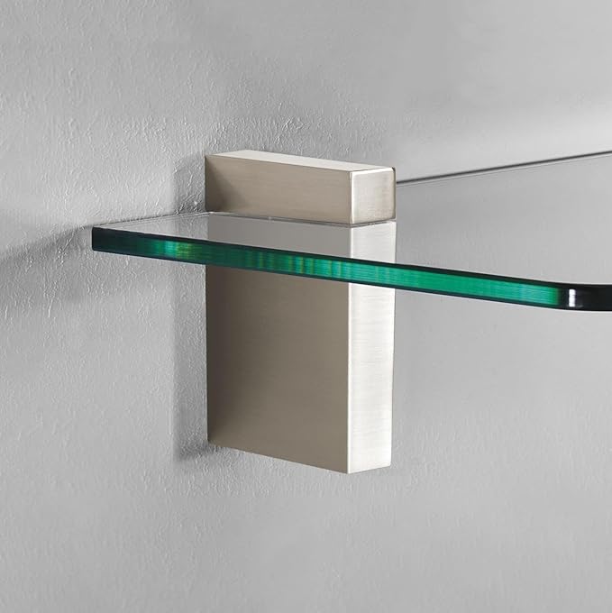 Glass Shelves - Tempered Safety Glass Shelves for Bathroom, Choose Over 20 Shelf Brackets and Multiple Shelf Sizes - Cuadro Maxi Style - 23.6 x 11.8 in - Stainless Clip