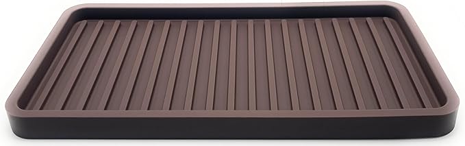 Happitasa Silicone Kitchen Sink Organizer Tray, Sponge Holder and Countertop Protector | Bathroom and Kitchen Soap Dish and Dispenser Tray (Dark Chocolate, 10"x5.25", 10.4 Ounces)