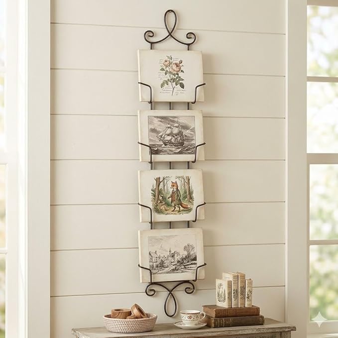 HOHIYA 42 Inch Plate Hangers Wall Display Rack 2 Pack Metal 4-Tier Vertical Heavy Duty Holder for Collectible Plates Picture Frames Artwork Taiwan Made Black