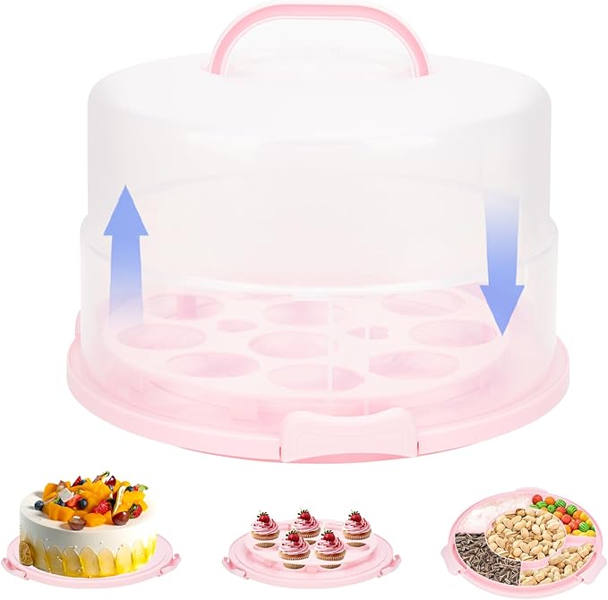 12 Inch Cake Carrier with Lid and Handle – Heavy-Duty Cake Container for Baking Events & Outdoor Trips | Adjustable Height,Portable Food Cake Carrier Storage Solution for Picnics & Camping